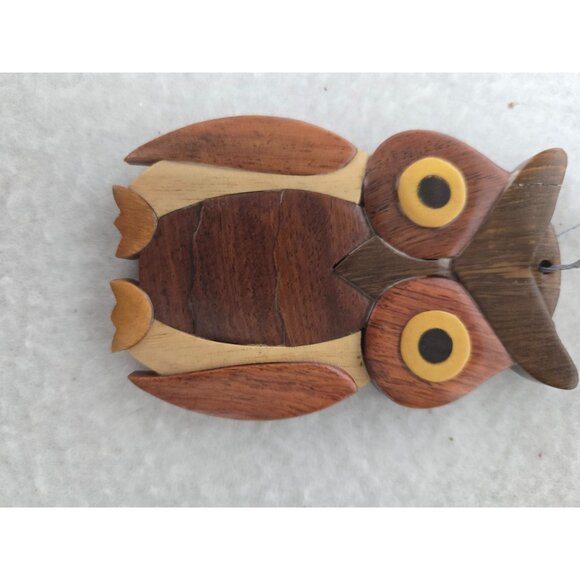 Handcrafted Wooden Owl Ornament With Ribbon Hanger 4 in X 3 in - Picture 4 of 8